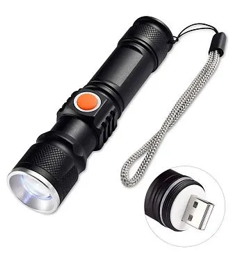 Фонарь ручной Kromatech светодиодный (1 LED), USB, с аккумулятором и зумом (BL-515)